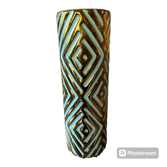 Geometric Blue and Gold Vase - Picture 1 of 3